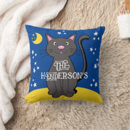 Black Cat Halloween Stars Måne Cute Kids Kudde