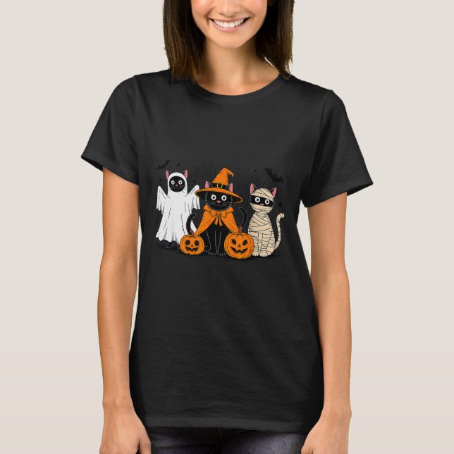 Black Cat Halloween  T Shirt (Framsida)