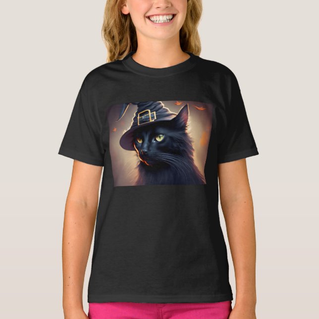 Black Cat Halloween T Shirt (Framsida)