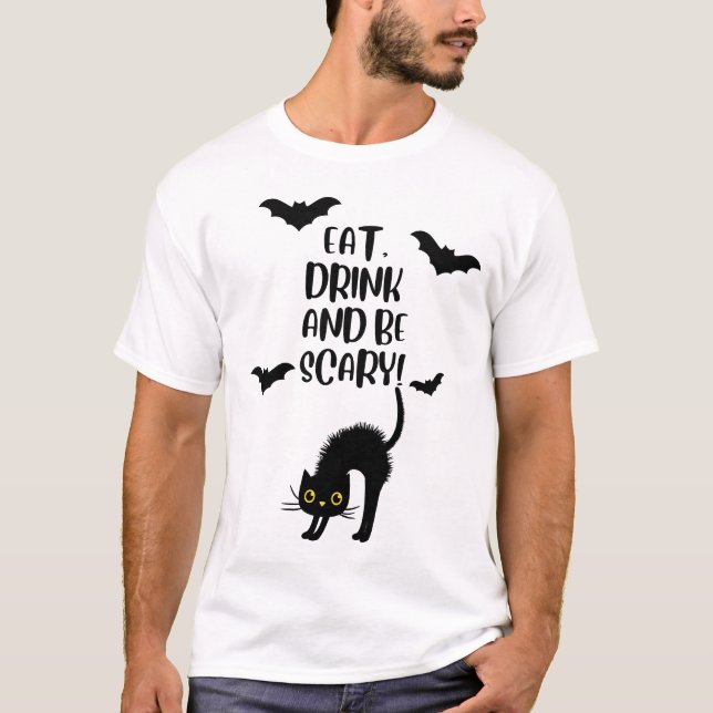 Black  Cat Halloween  T Shirt (Framsida)