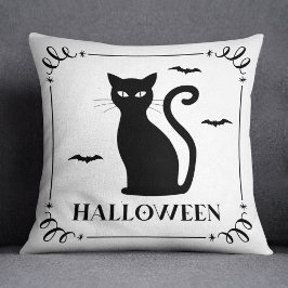 Black Cat Halloween Typografi Kudde