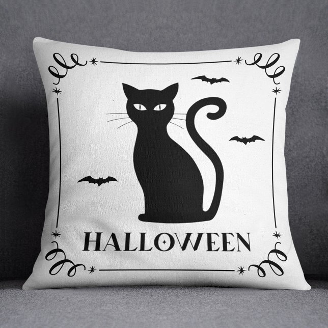 Black Cat Halloween Typografi Kudde (Skapare uppladdad)