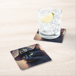 Black Cat Halloween Underlägg Papper Kvadrat