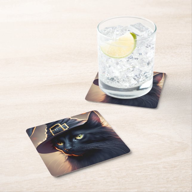 Black Cat Halloween Underlägg Papper Kvadrat (Insitu)