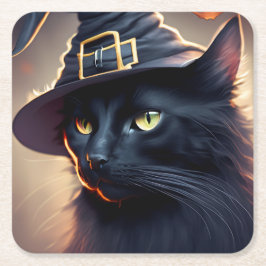 Black Cat Halloween Underlägg Papper Kvadrat