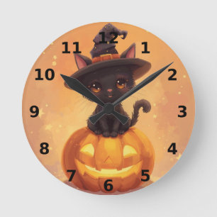 Black Cat Halloween-väggklocka Rund Klocka
