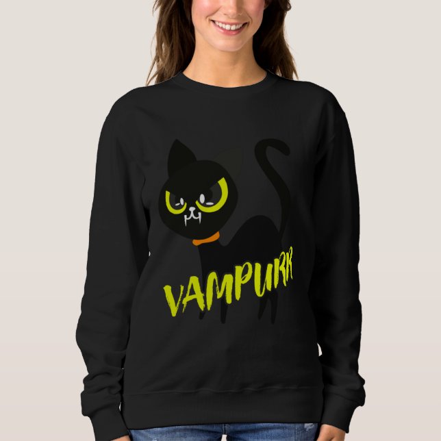 Black Cat Halloween Vampurr I Fun Vampire Cat Cost T Shirt (Framsida)