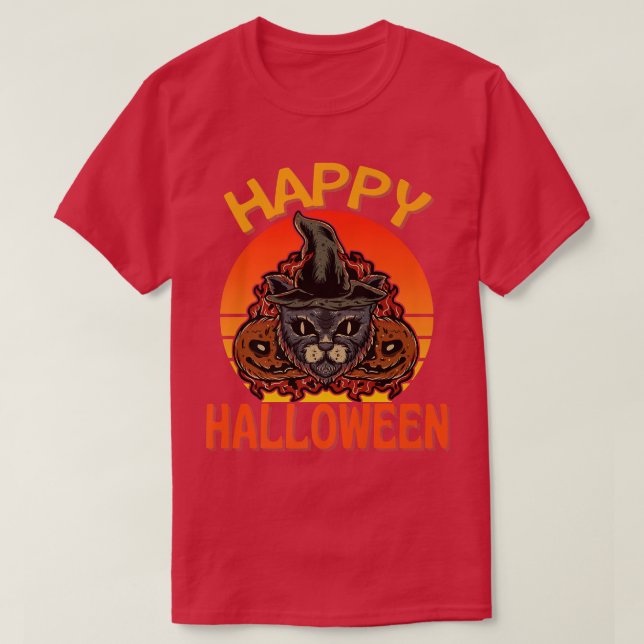 Black Cat Halloween Witchcraft Cat Witch Pumpkin M T Shirt (Design framsida)