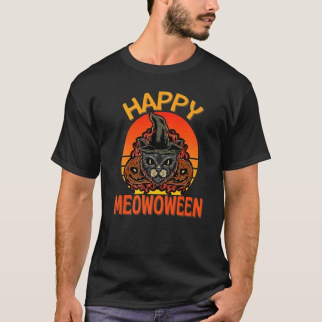 Black Cat Halloween Witchcraft Cat Witch Pumpkin M T Shirt (Framsida)