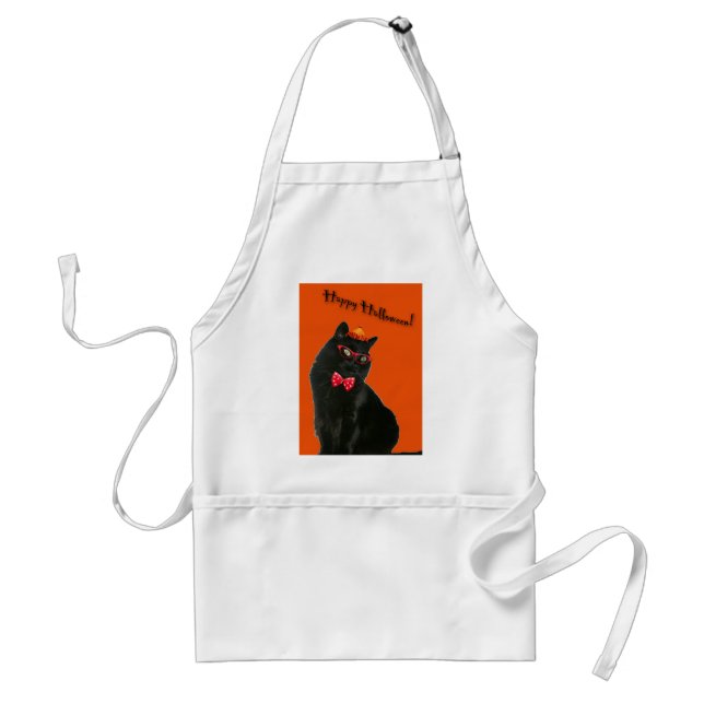 Black Cat Happy halloween Apron Förkläde (Framsidan)
