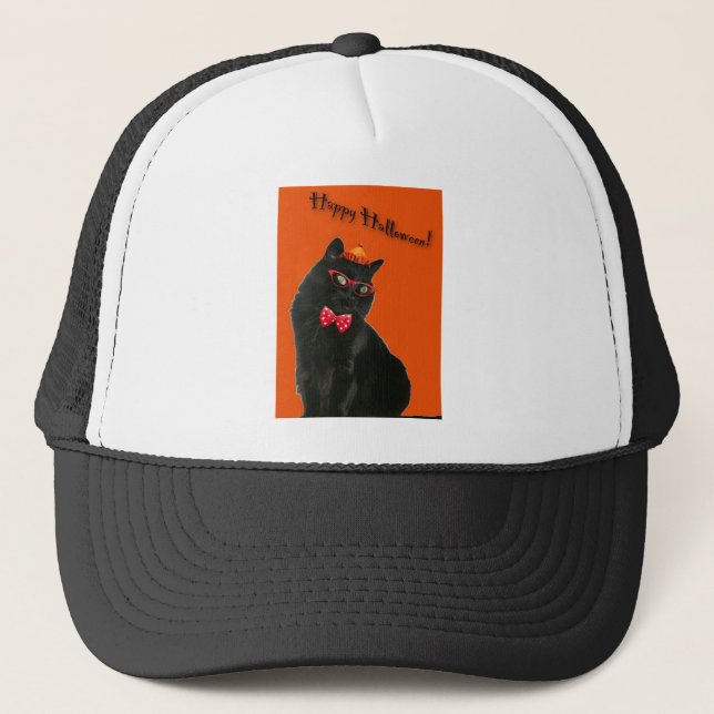 Black Cat Happy halloween Hat Keps (Framsida)