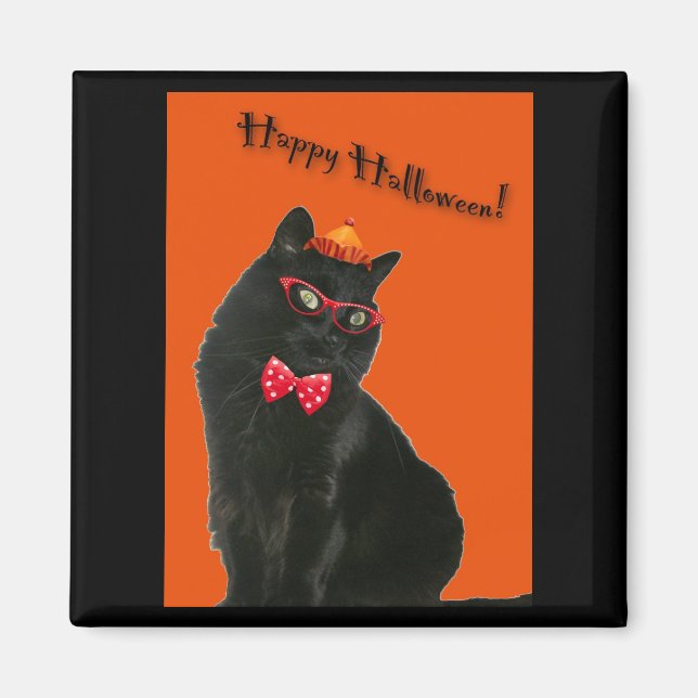 Black Cat Happy halloween Magnet (Framsidan)