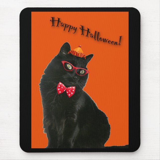 Black Cat Happy halloween Mousepad Musmatta (Framsidan)