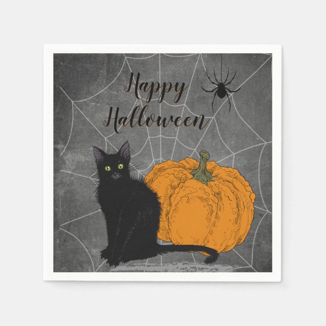 Black Cat Happy halloween Pappersservett (Framsidan)