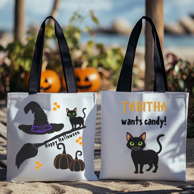 Black Cat Happy halloween Personlig Tote Bag Tygkasse (Skapare uppladdad)
