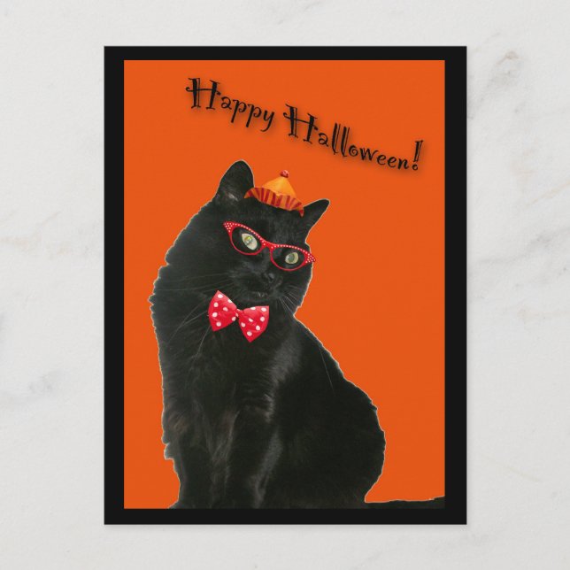 Black Cat Happy halloween vykort (Framsida)