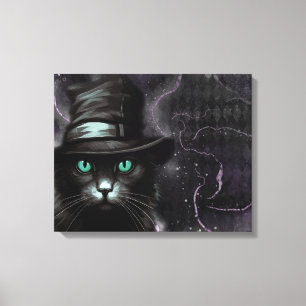 Black Cat Hat Argyle Alcohol Bläck Canvastryck