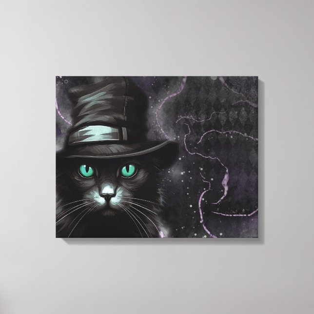 Black Cat Hat Argyle Alcohol Bläck Canvastryck (Framsida)