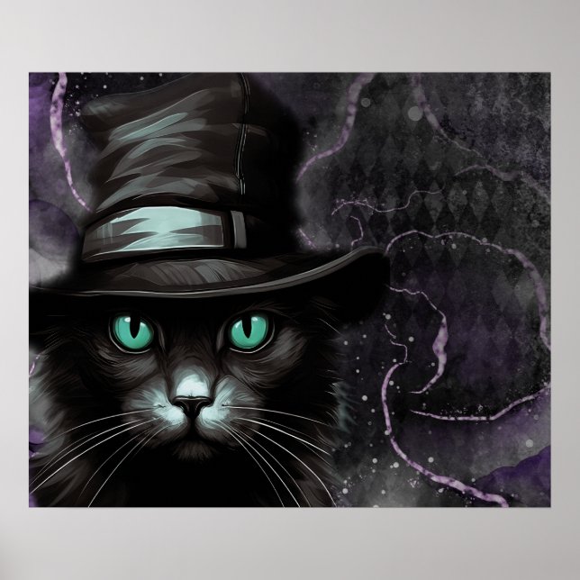 Black Cat Hat Argyle Alcohol Bläck Poster (Framsidan)