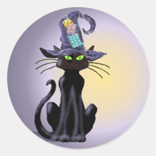 BLACK CAT & HAT by SHARON SHARPE Runt Klistermärke
