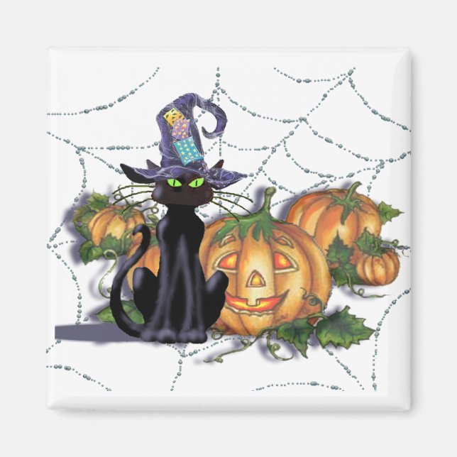 BLACK CAT, HAT, WEBBEN & JACK by SHARON SHARPE Magnet (Framsidan)