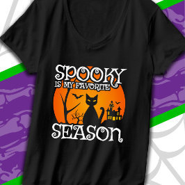 Black Cat Haunted Spooky Season Happy halloween T Shirt