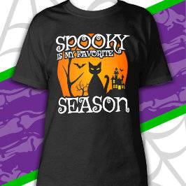 Black Cat Haunted Spooky Season Happy halloween T Shirt