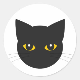 Black cat head Classic Round Sticker Runt Klistermärke
