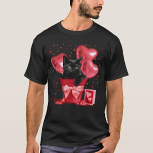 Black Cat Heart Ballon Valentines Kattunge Kitten T Shirt