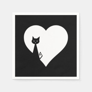 Black Cat Heart Napkins Pappersservett