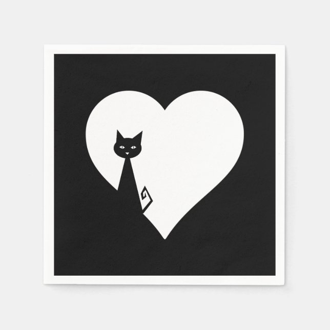 Black Cat Heart Napkins Pappersservett (Framsidan)