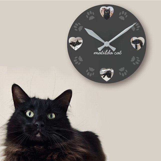 Black Cat Heart Photo Collation Wall Clock Rund Klocka (Skapare uppladdad)