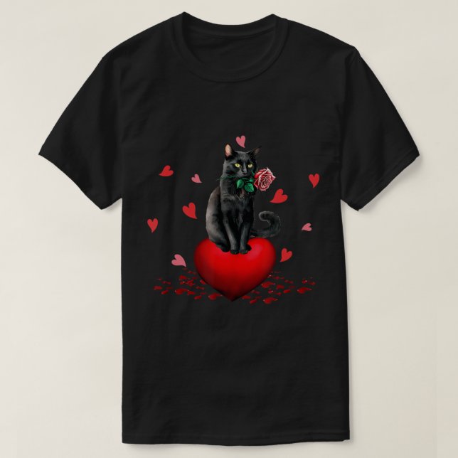 Black Cat Heart Valentines day Cute Kitten Kattung T Shirt (Design framsida)