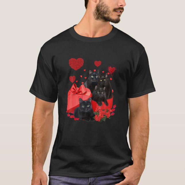 Black Cat Heart-Valentineser Valentine Cat Lover T Shirt (Framsida)