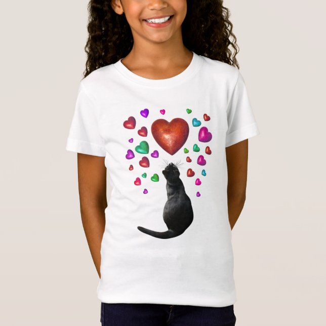 Black Cat Hearts Shirt T Shirt (Framsida)