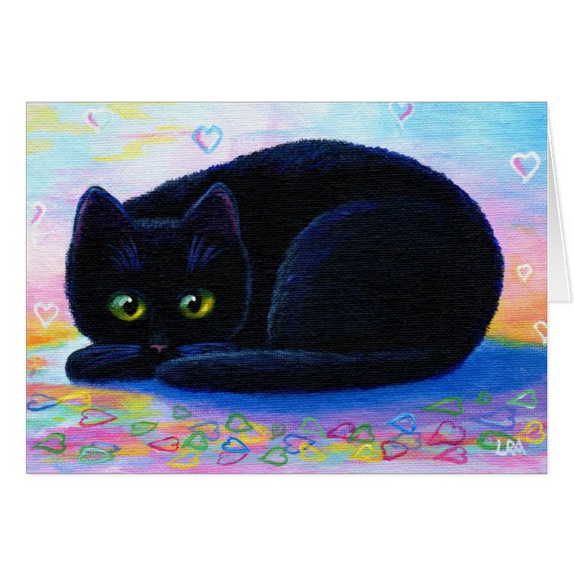 Black Cat Hearts Valentine Creationarts OBS Kort (Framsidan Horizontal)
