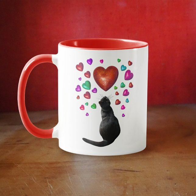 Black Cat Hearts Valentine Mugg (Skapare uppladdad)