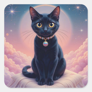 Black Cat Heaven Fyrkantigt Klistermärke