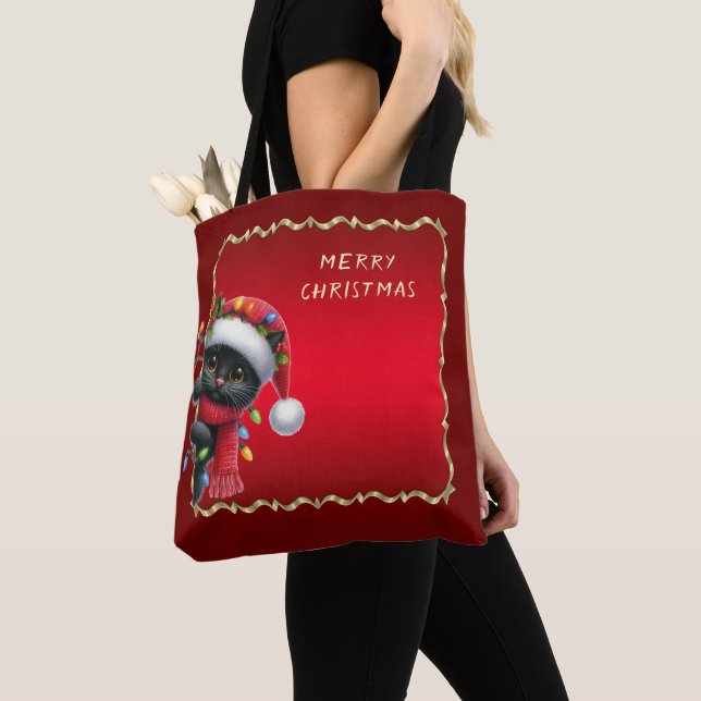  Black Cat Helgdag Tote Bag Tygkasse (Närbild)