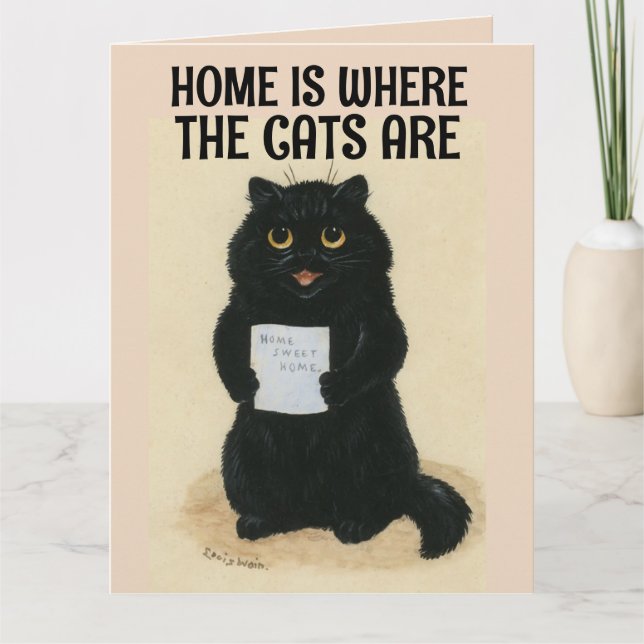 BLACK CAT HEM ÄR DÄR KATTER ÄR BIRTHDADKORT KORT (Framsida)