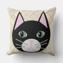 Black Cat Herringbone Beige Kudde