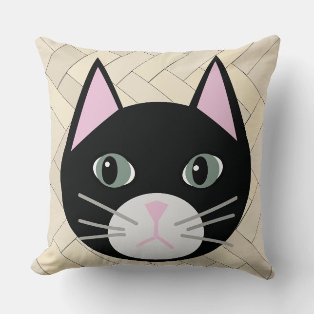 Black Cat Herringbone Beige Kudde (Framsida)