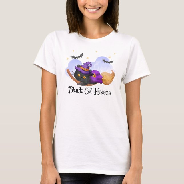Black Cat Hisses T Shirt (Framsida)