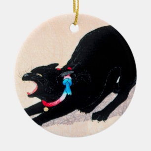 Black Cat Hissing Fine Art av Hiroaki Takahashi Julgransprydnad Keramik