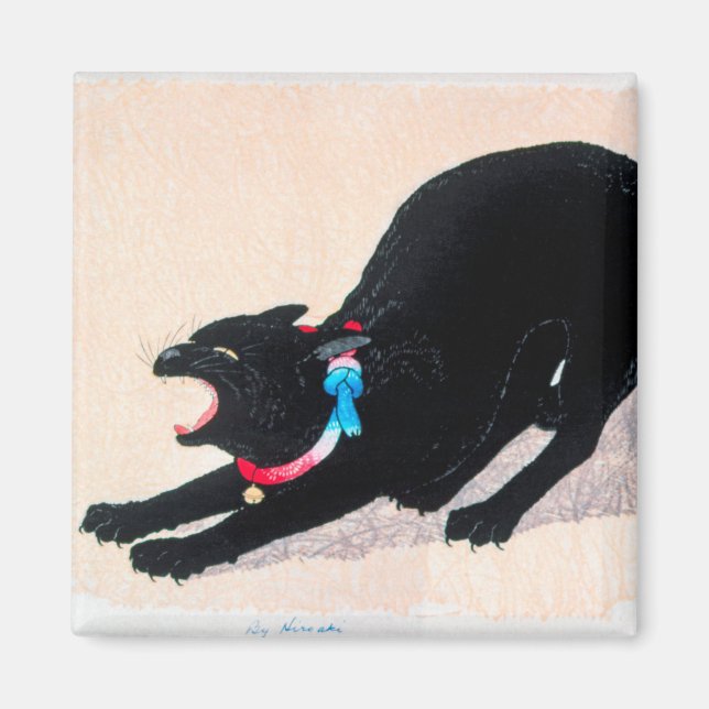 Black Cat Hissing Fine Art av Hiroaki Takahashi Magnet (Framsidan)