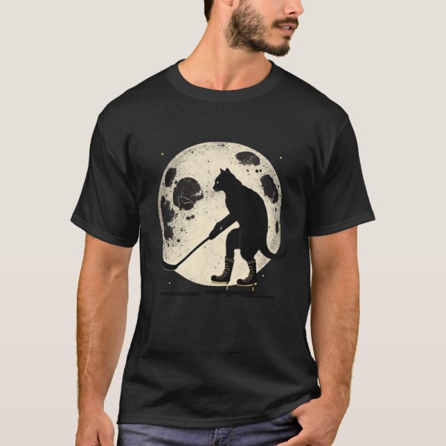 Black Cat Hockey Moon Graphic Tees Men Women Boys  T Shirt (Framsida)