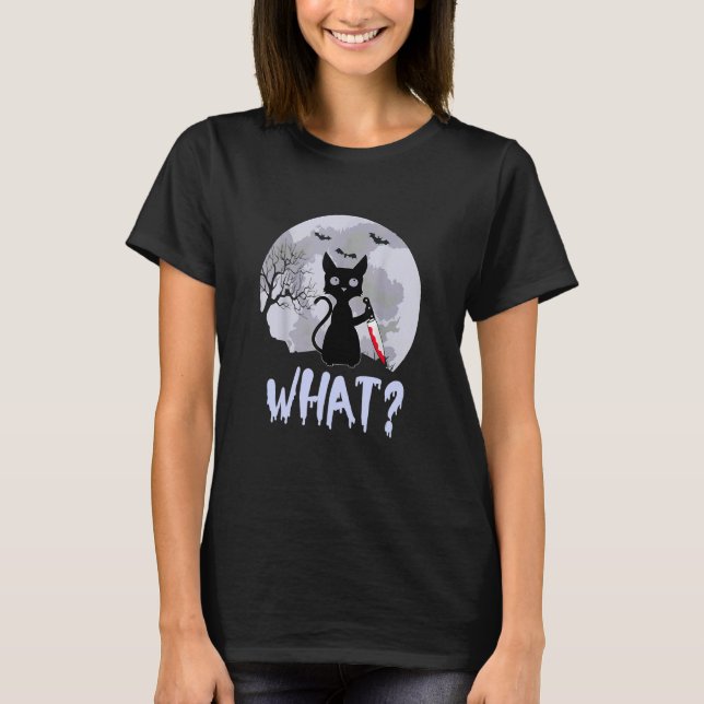 Black Cat Holding Knife What Cat Owner T Shirt (Framsida)