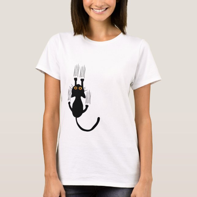Black Cat Holding på T Shirt (Framsida)