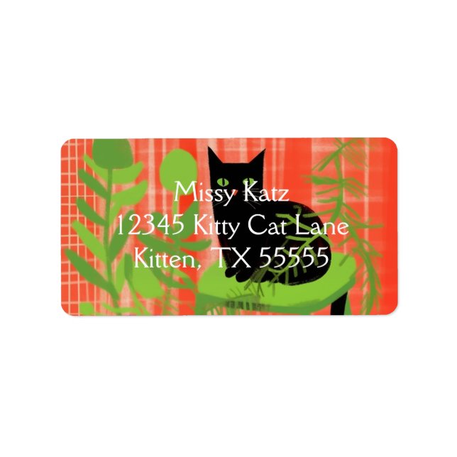 Black Cat Houseplantor Adress Adressetikett (Framsidan)