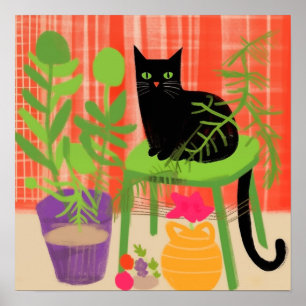 Black Cat Houseplantor Poster